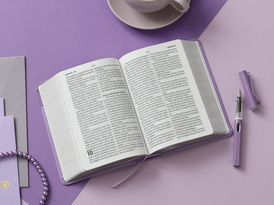 Biblia RVR 1960, Tamaño portátil, Letra Grande, imitación piel lila
