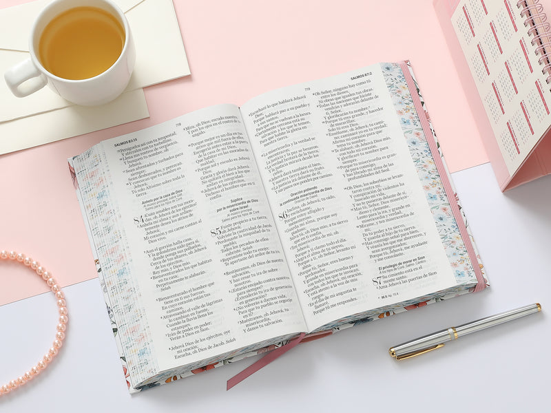 Cargue la imagen en el visor de la galería, Biblia RVR 1960, Tamaño Manual, Letra Grande, tapa dura con elástico Primavera
