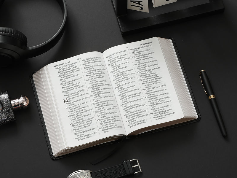 Cargue la imagen en el visor de la galería, Biblia RVR 1960, Tamaño portátil, Letra Grande, imitación piel negro
