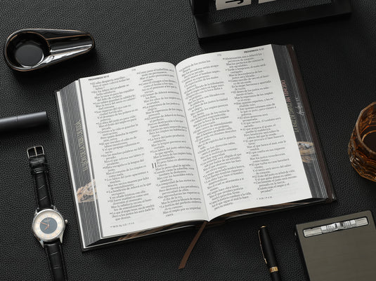 Biblia RVR 1960, Tamaño Manual, Letra Grande, tapa dura con elástico negra León de Judá