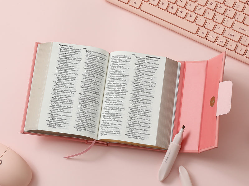 Cargue la imagen en el visor de la galería, Biblia cartera RV1960 con broche magnético, imitación piel rosada
