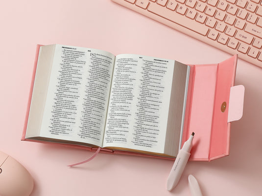 Biblia cartera RV1960 con broche magnético, imitación piel rosada