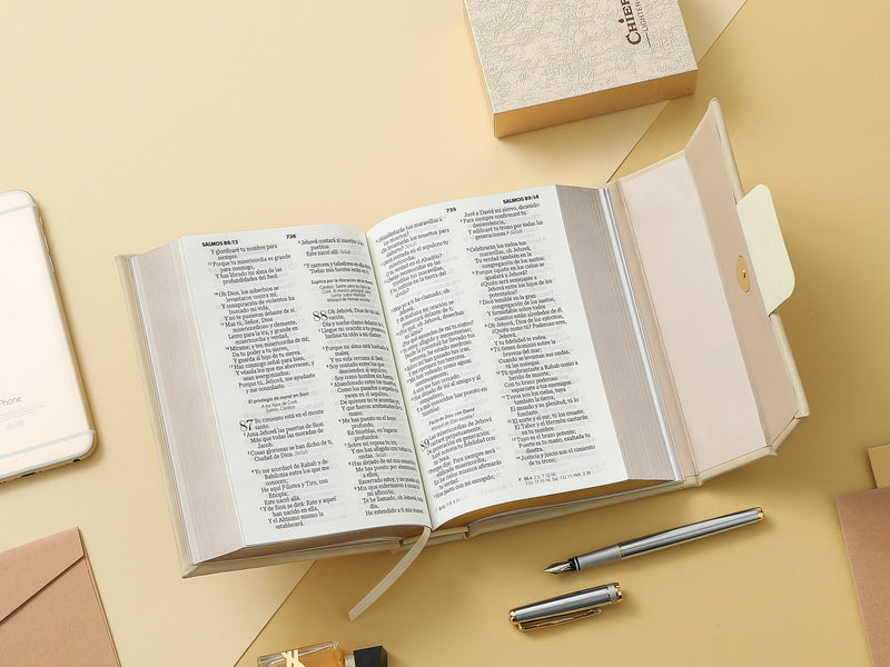 Cargue la imagen en el visor de la galería, Biblia cartera RV1960 con broche magnético, imitación piel beige
