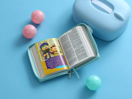 Biblia para niños de bolsillo Mi gran viaje RVR 1960, Cierre zíper, imitación piel turquesa