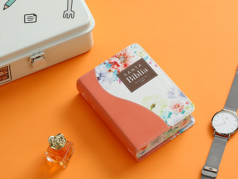 Cargue la imagen en el visor de la galería, Biblia de Bolsillo RVR 1960, imitación piel naranja flores
