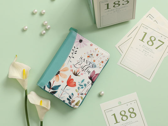 Biblia de Bolsillo RVR 1960, Cierre zíper, con índice, imitación piel turquesa jardín