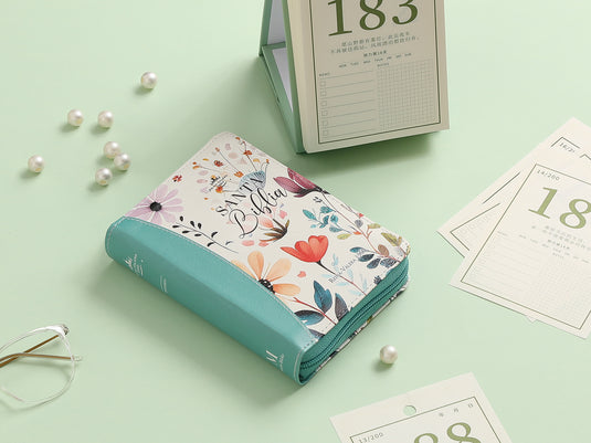 Biblia de Bolsillo RVR 1960, Cierre zíper, con índice, imitación piel turquesa jardín