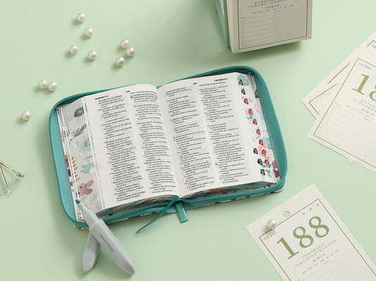 Biblia de Bolsillo RVR 1960, Cierre zíper, con índice, imitación piel turquesa jardín