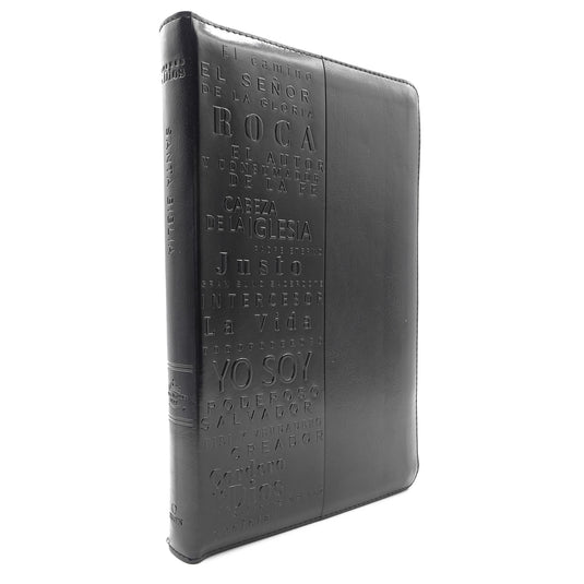 Biblia RVR 1960, Letra Grande, Tamaño Manual, Cierre zíper, simil piel negra con nombres de Dios