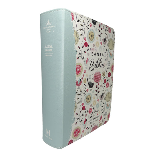 Biblia RVR 1960, Tamaño portátil, Letra Grande, imitación piel turquesa primaveral