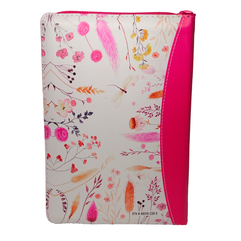 Cargue la imagen en el visor de la galería, Biblia RVR 1960, Tamaño portátil, Cierre zíper, Letra Grande, imitación piel fucsia primaveral
