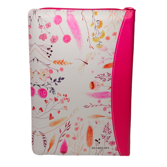 Biblia RVR 1960, Tamaño portátil, Cierre zíper, Letra Grande, imitación piel fucsia primaveral