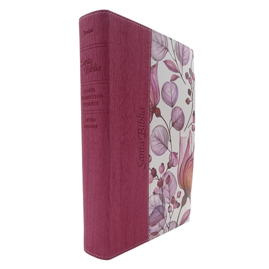 Santa Biblia NTV, Edición personal, Letra Grande, con índice, imitación piel rosa flores