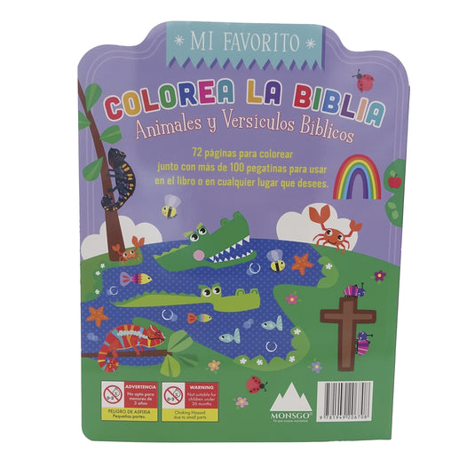 Colorea la Biblia - Animales y versículos bíblicos con pegatinas