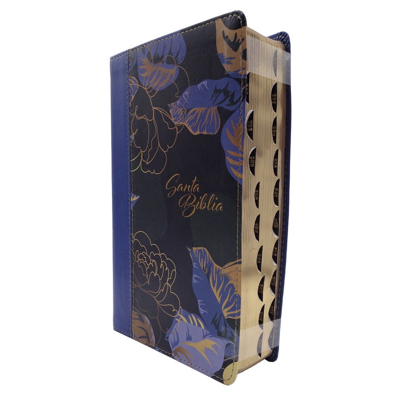 Cargue la imagen en el visor de la galería, Biblia manual NTV, con Filament, Letra Grande, con índice, SentiPiel azul oscuro flores
