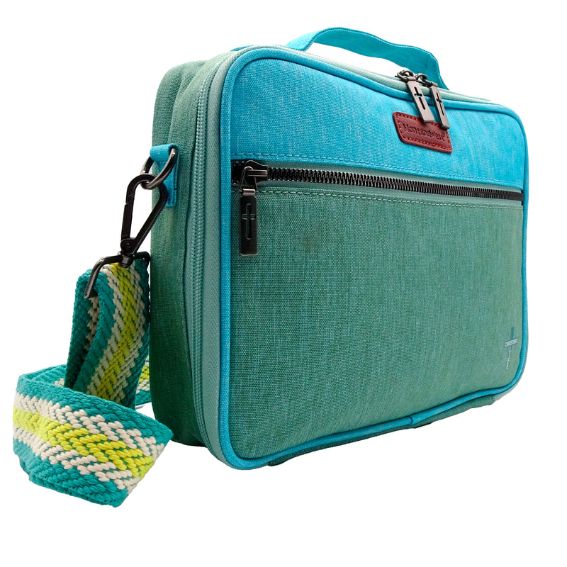 Cargue la imagen en el visor de la galería, Estuche para biblia verde con celeste
