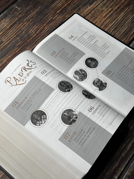 Biblia de Estudio Patrística RVR, imitación piel marrón