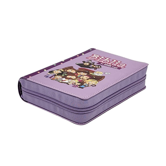 Biblia para niños de bolsillo Mi gran viaje RVR 1960, Cierre zíper, imitación piel lila