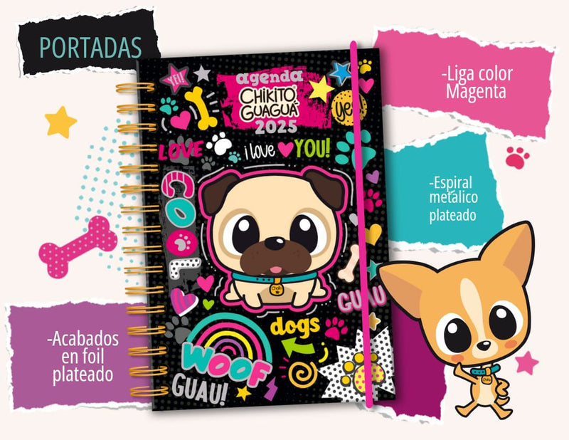 Cargue la imagen en el visor de la galería, Agenda espiral Chikito GuaGua 2025 (negra)
