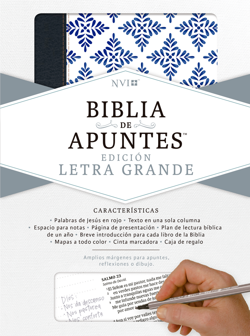 Cargue la imagen en el visor de la galería, Biblia de Apuntes NVI, Letra Grande, símil piel azulejos blanco y azul
