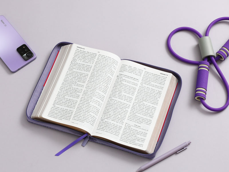 Cargue la imagen en el visor de la galería, Biblia RVR 1960, Tamaño manual, Cierre zíper, Letra Grande, imitación piel bitono morada
