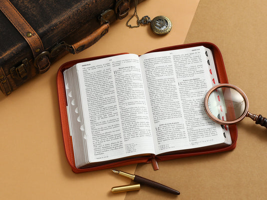 Biblia RVR 1960, Cierre zíper, con índice, Letra Grande, imitación piel café