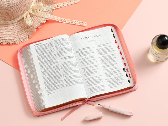 Biblia RVR 1960, Letra Grande, Cierre zíper, con índice, imitación piel rosada