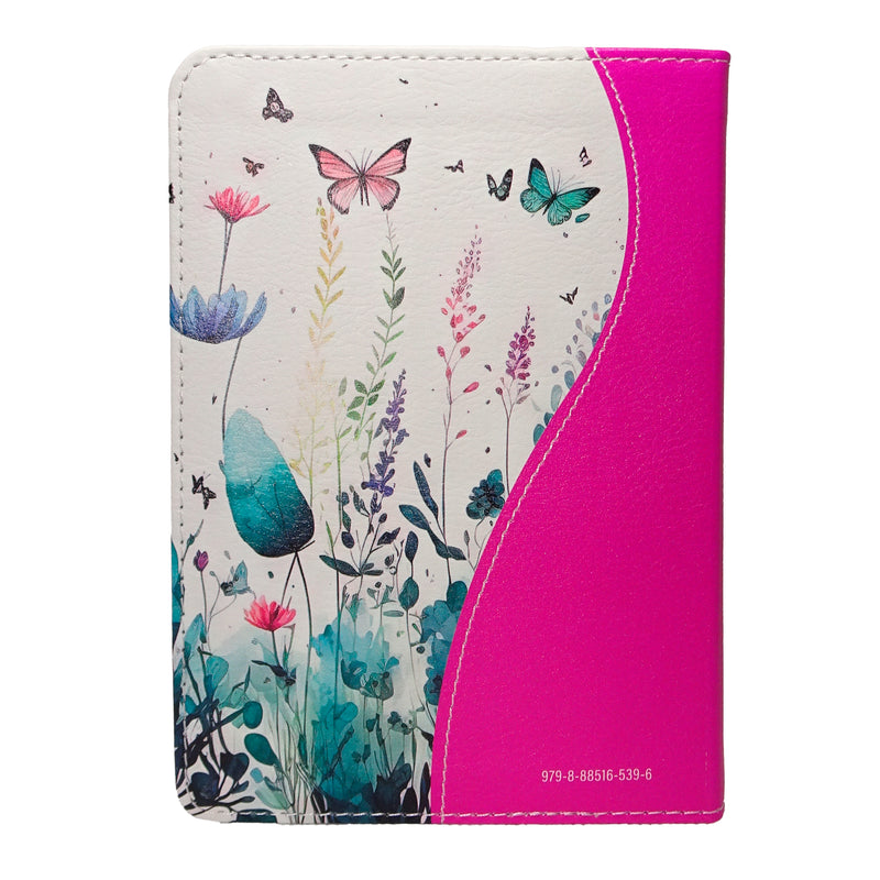 Cargue la imagen en el visor de la galería, Biblia de Bolsillo RVR 1960, imitación piel fucsia flores y mariposas
