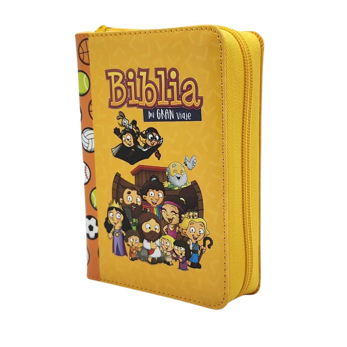 Biblia para niños de bolsillo Mi gran viaje RVR 1960, Cierre zíper, imitación piel naranja