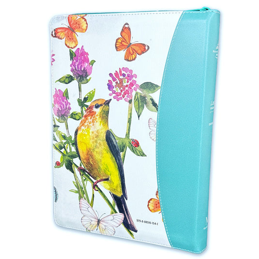 Biblia RVR 1960, Tamaño manual, Cierre zíper, con índice, Letra Gigante, imitación piel turquesa mariposas