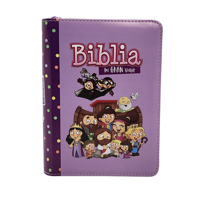 Cargue la imagen en el visor de la galería, Biblia para niños de bolsillo Mi gran viaje RVR 1960, Cierre zíper, imitación piel lila
