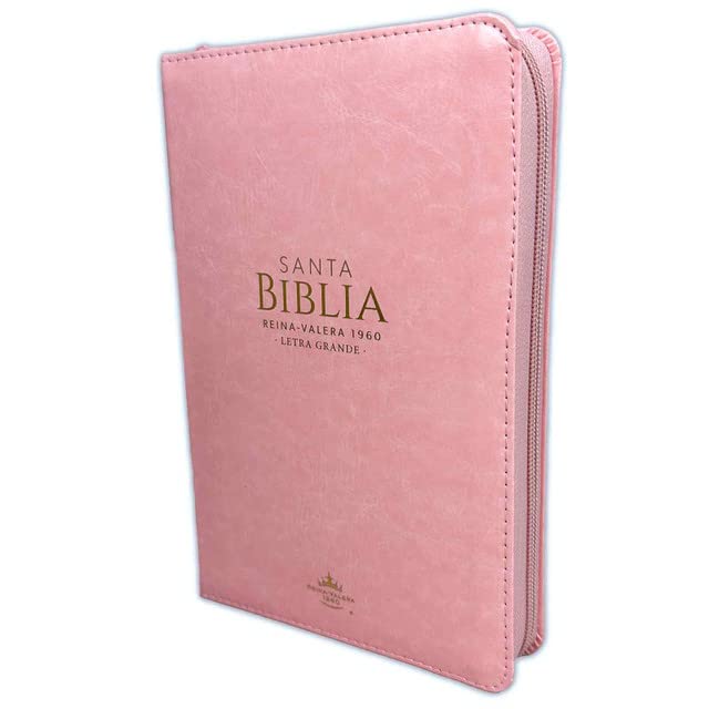 Cargue la imagen en el visor de la galería, Biblia RVR 1960, Letra Grande, Cierre zíper, con índice, imitación piel rosada
