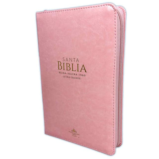 Biblia RVR 1960, Letra Grande, Cierre zíper, con índice, imitación piel rosada
