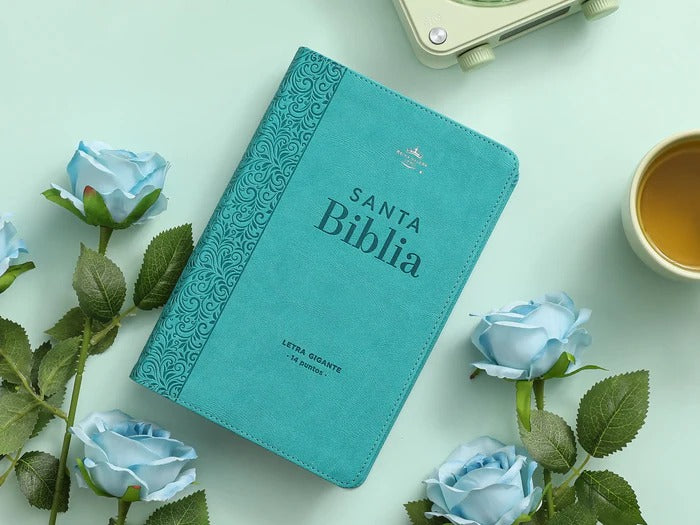 Cargue la imagen en el visor de la galería, Biblia RVR 1960, Tamaño manual, Letra Gigante, imitación piel turquesa

