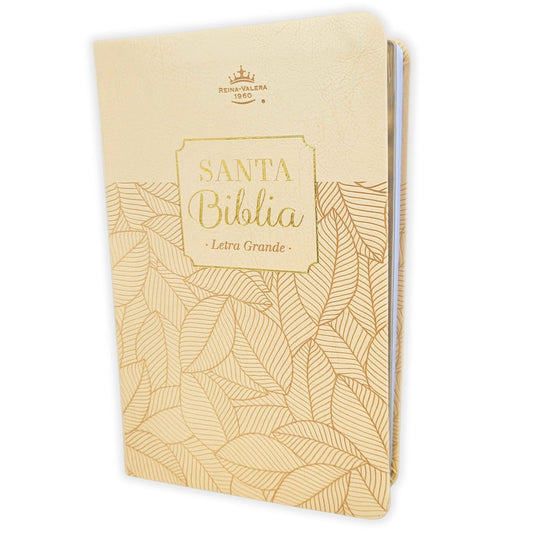 Biblia RVR 1960, Tamaño Manual, Letra Grande, imitación piel beige con hojas
