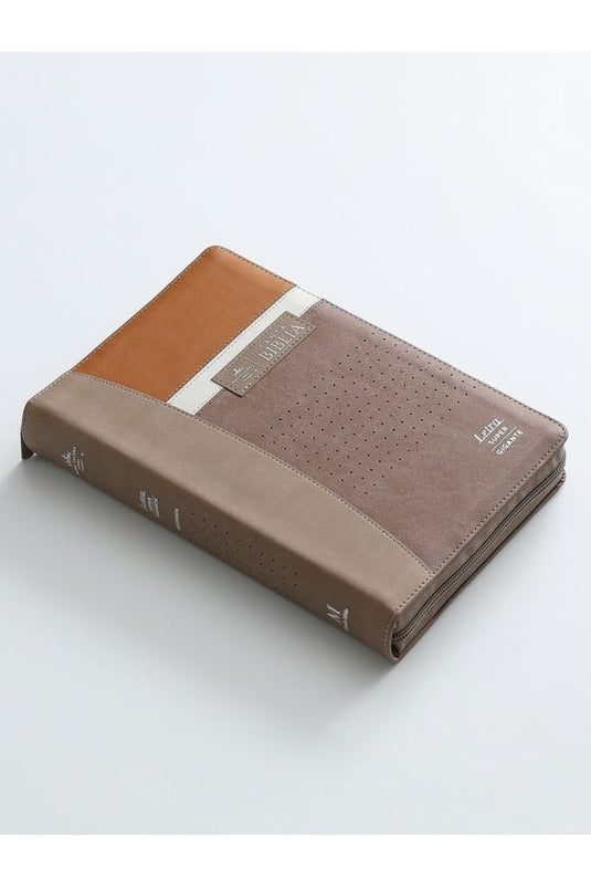 Biblia RVR 1960, Letra Gigante, Cierre zíper, con índice, imitación piel marrón