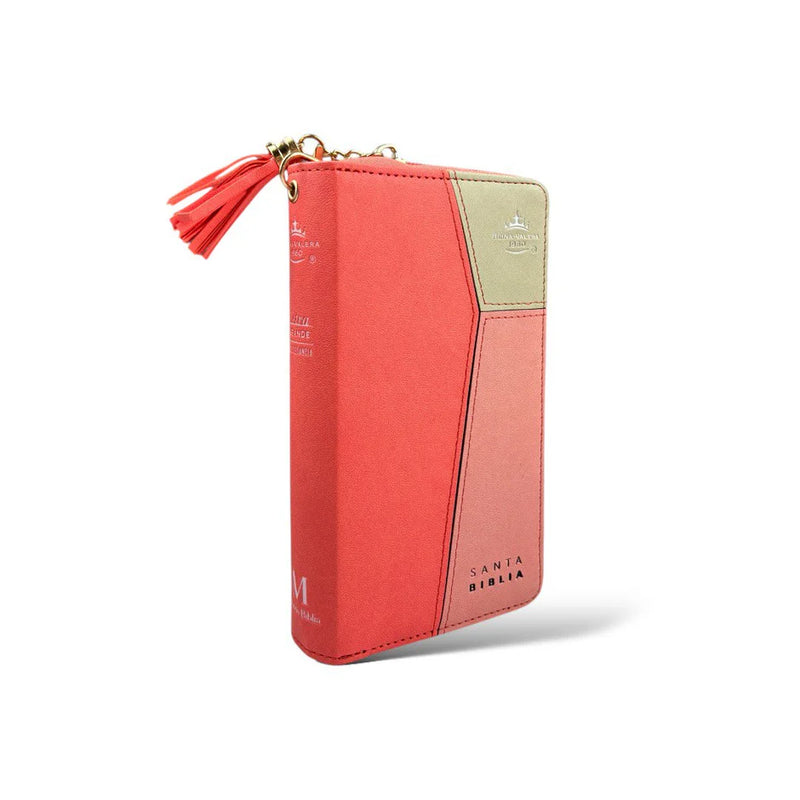 Cargue la imagen en el visor de la galería, Biblia RVR 1960, Cierre zíper, con índice, símil piel coral con beige- Tipo chequera
