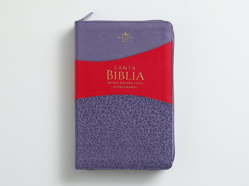 Cargue la imagen en el visor de la galería, Biblia RVR 1960, Tamaño manual, Cierre zíper, Letra Grande, imitación piel bitono morada
