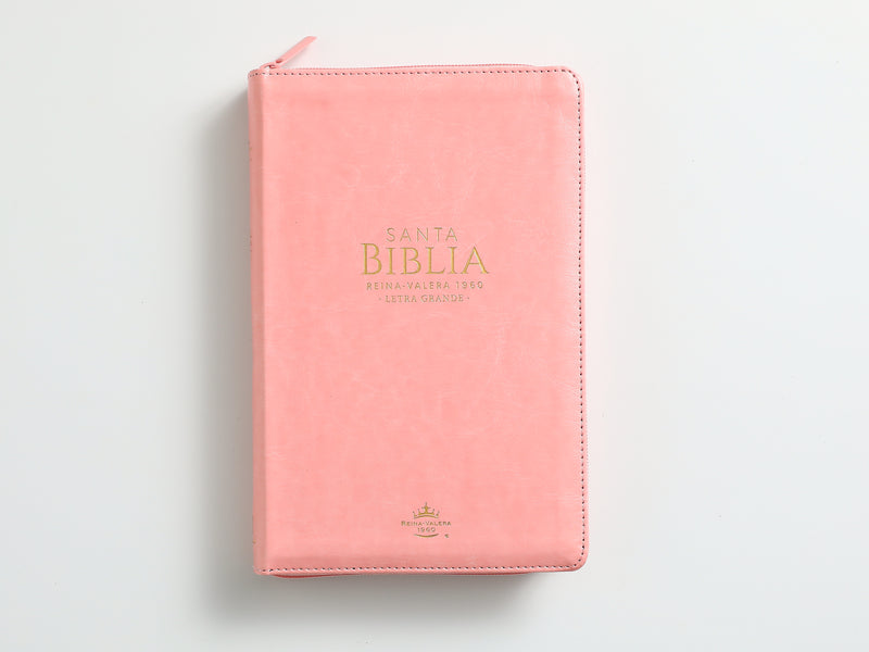 Cargue la imagen en el visor de la galería, Biblia RVR 1960, Letra Grande, Cierre zíper, con índice, imitación piel rosada
