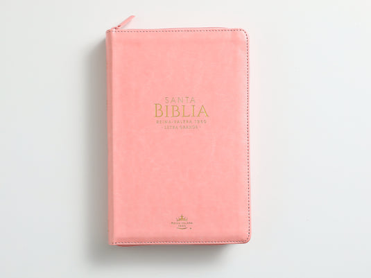 Biblia RVR 1960, Letra Grande, Cierre zíper, con índice, imitación piel rosada