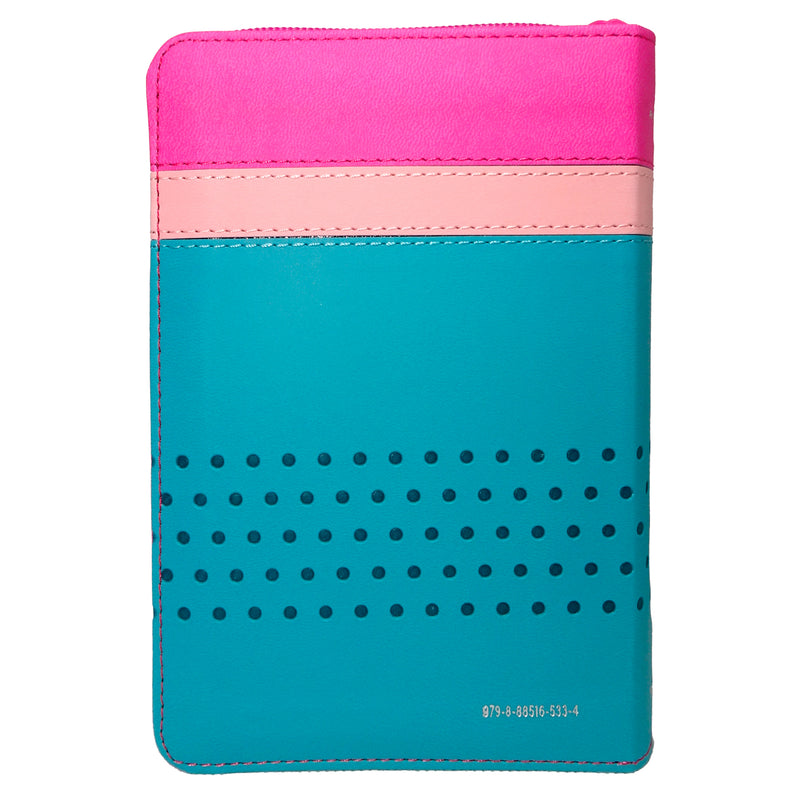 Cargue la imagen en el visor de la galería, Biblia de Bolsillo RVR 1960, Cierre zíper, imitación piel fucsia/rosa/turquesa con flores
