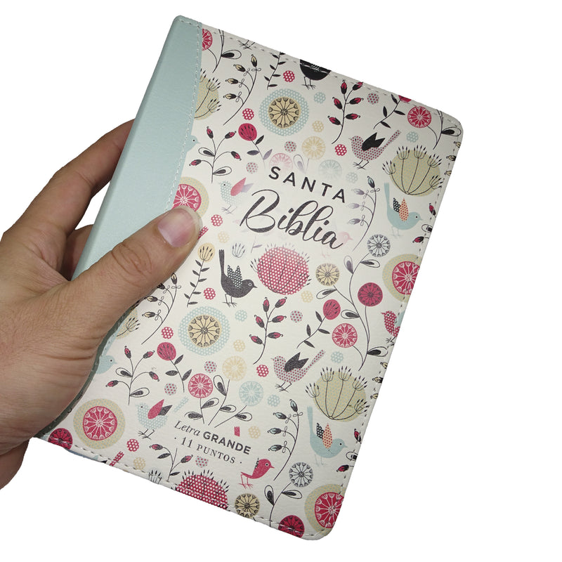 Cargue la imagen en el visor de la galería, Biblia RVR 1960, Tamaño portátil, Letra Grande, imitación piel turquesa primaveral
