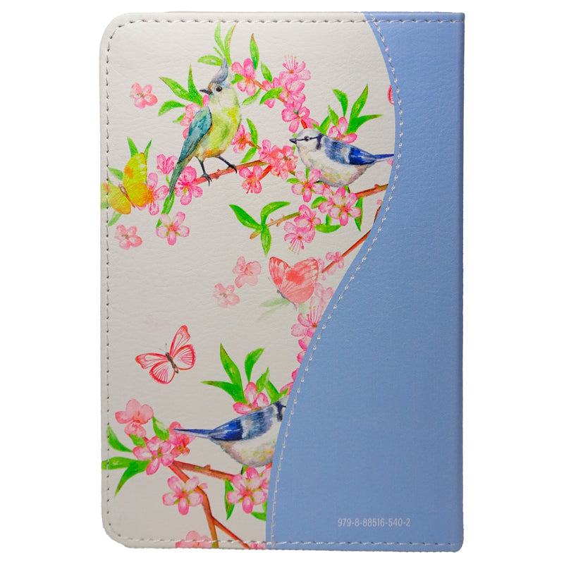 Cargue la imagen en el visor de la galería, Biblia de Bolsillo RVR 1960, imitación piel celeste flores y pájaros
