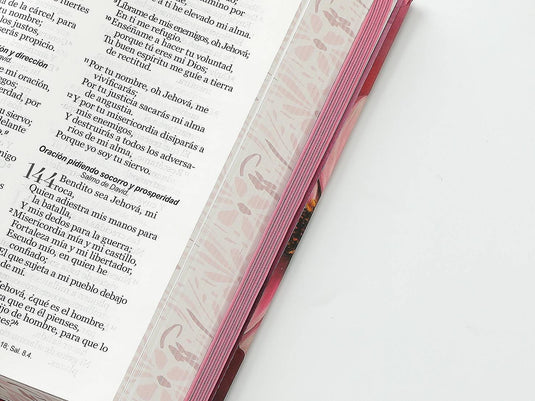 Biblia RVR 1960, Tamaño Manual, Letra Grande, tapa dura con elástico rosa flor