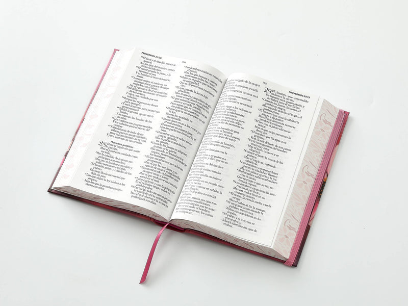 Cargue la imagen en el visor de la galería, Biblia RVR 1960, Tamaño Manual, Letra Grande, tapa dura con elástico rosa flor
