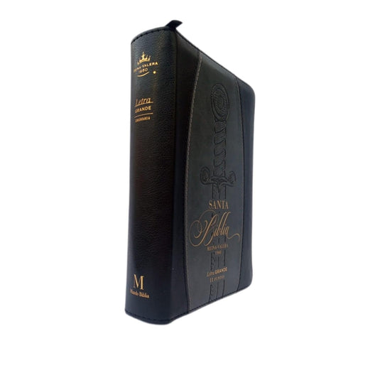 Biblia RVR 1960, Letra Grande, Cierre zíper, con índice, imitación piel negro espada