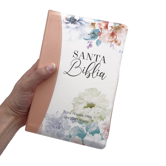 Biblia RVR 1960, Tamaño manual, Cierre zíper, con índice, Letra Gigante, imitación piel naranja jardín