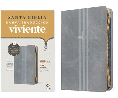 Cargue la imagen en el visor de la galería, Biblia de referencia en la columna central NTV con Filament, Letra grande, Cierre zíper, con índice, SentiPiel  gris
