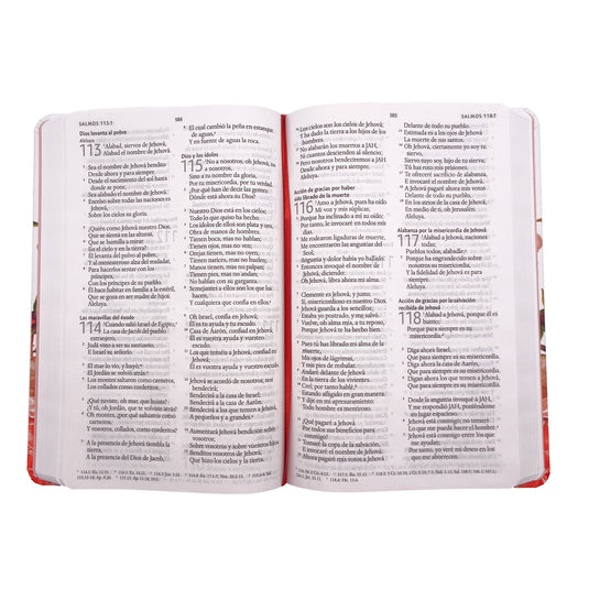 Biblia RVR 1960, Letra Grande, Tamaño Manual, Tapa dura/ tela rosada con flores