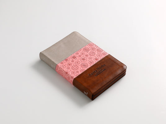 Biblia RVR 1960, Cierre zíper, con índice, Letra Grande, imitación piel gris,rosa,café